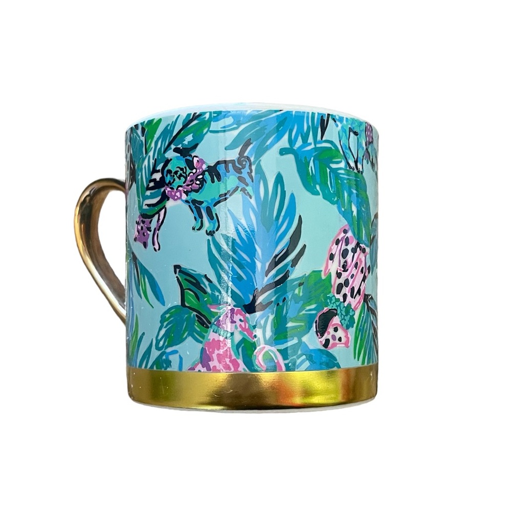 NEW IN BOX Lilly Pulitzer Barking Up the Palm Tree Gold Trimmed Take a Paws Mug